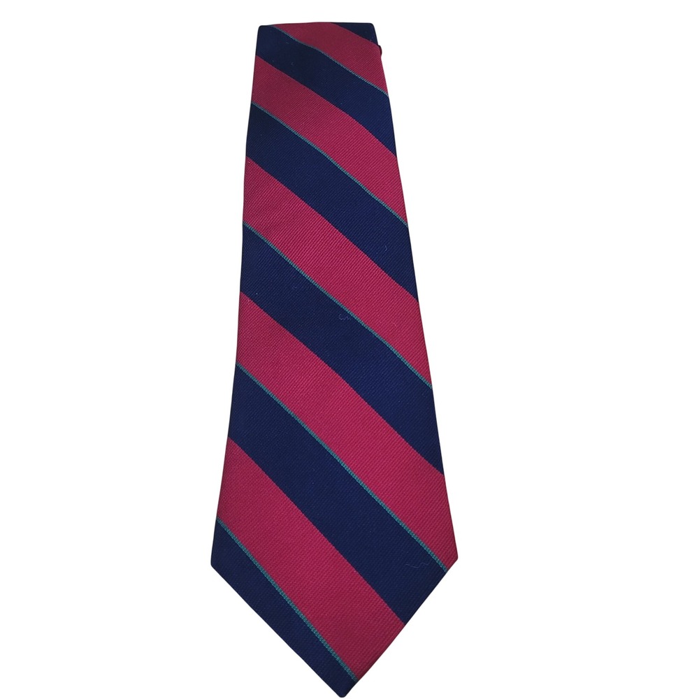 Hardy Amies Savile‎ Row London All Silk Tie Navy Red Green Striped Necktie